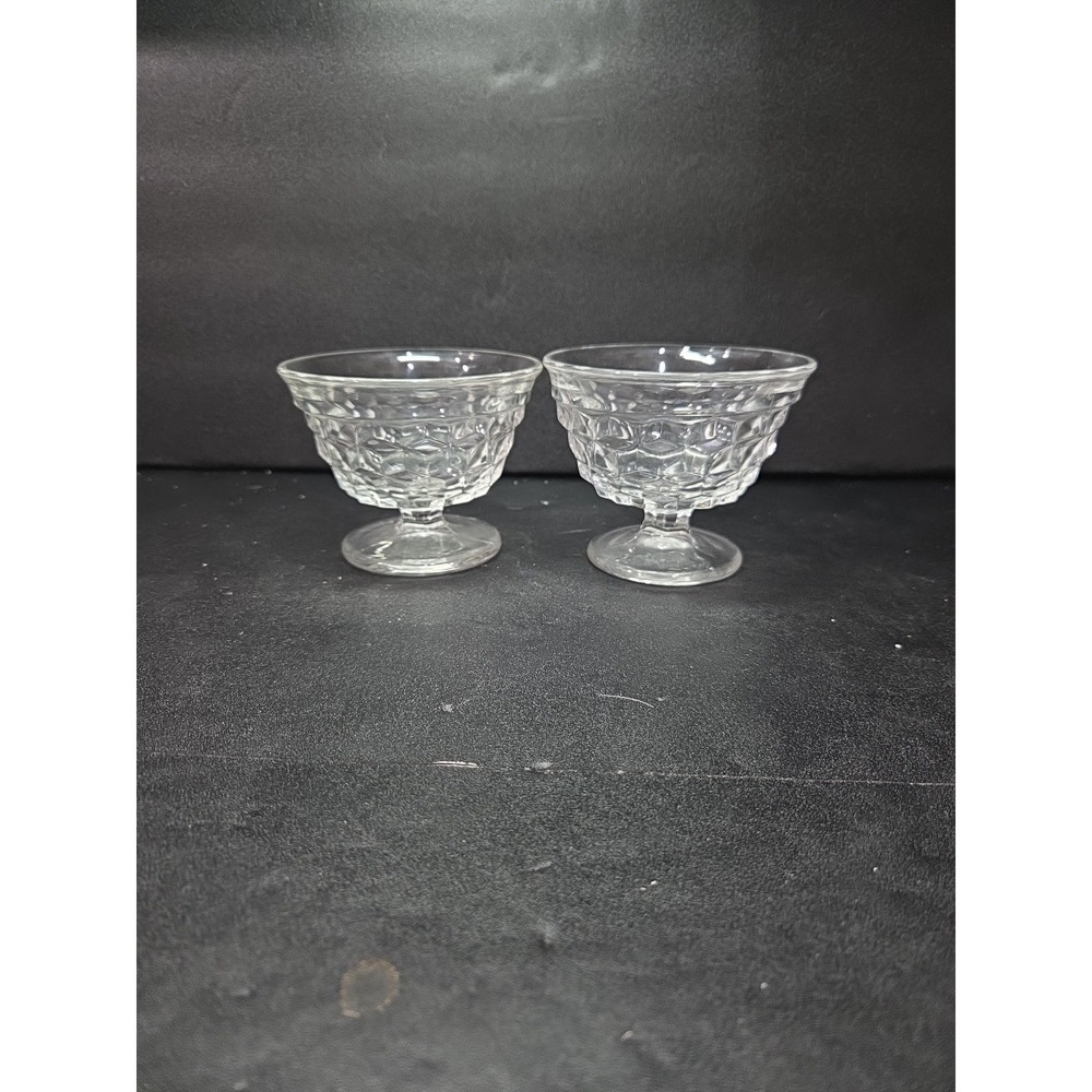 Fostoria American Cubist Sundae Dishes, Set of 2, Clear Goblet, 3" Dessert Bowls